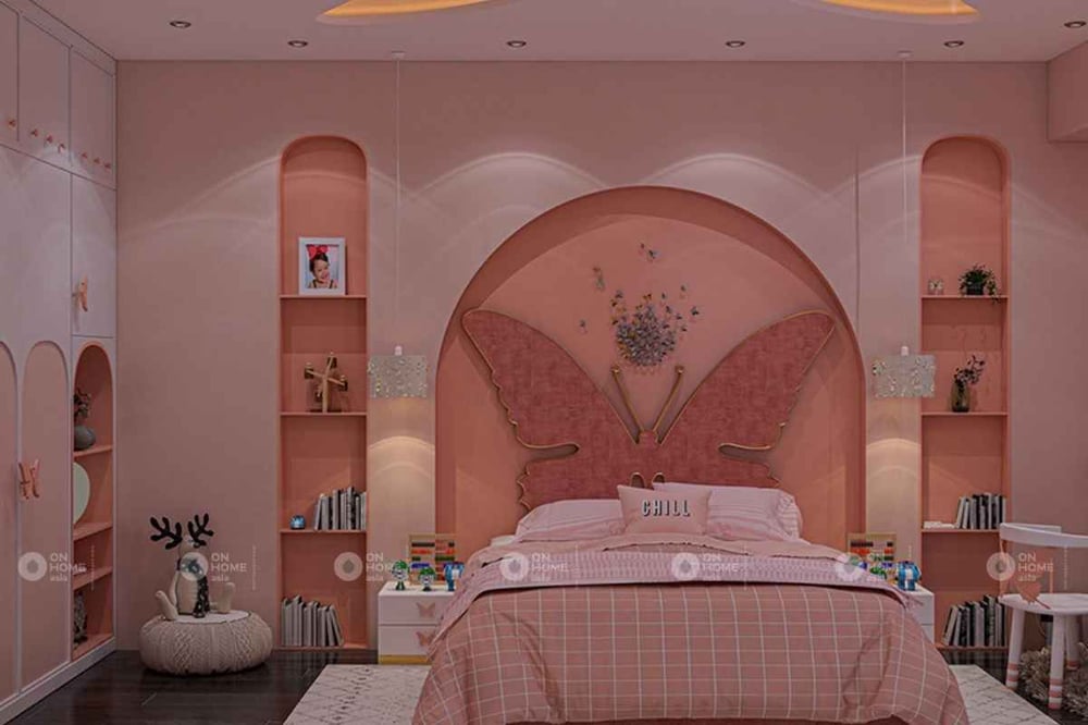 Không gian phòng ngủ màu hồng đào