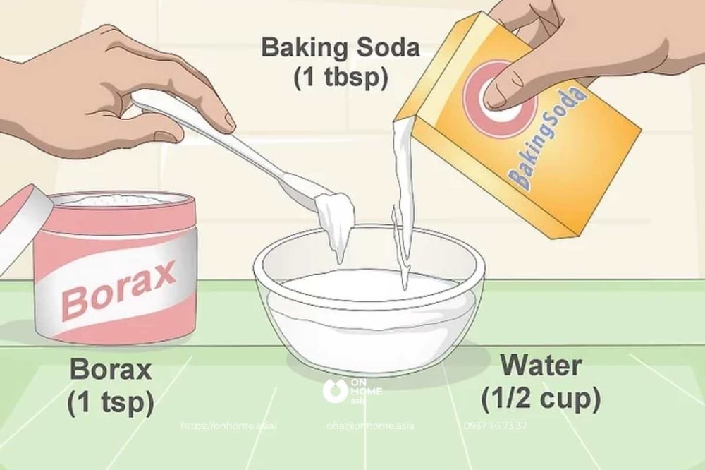 Tạo dung dịch hàn the, baking soda với nước ấm