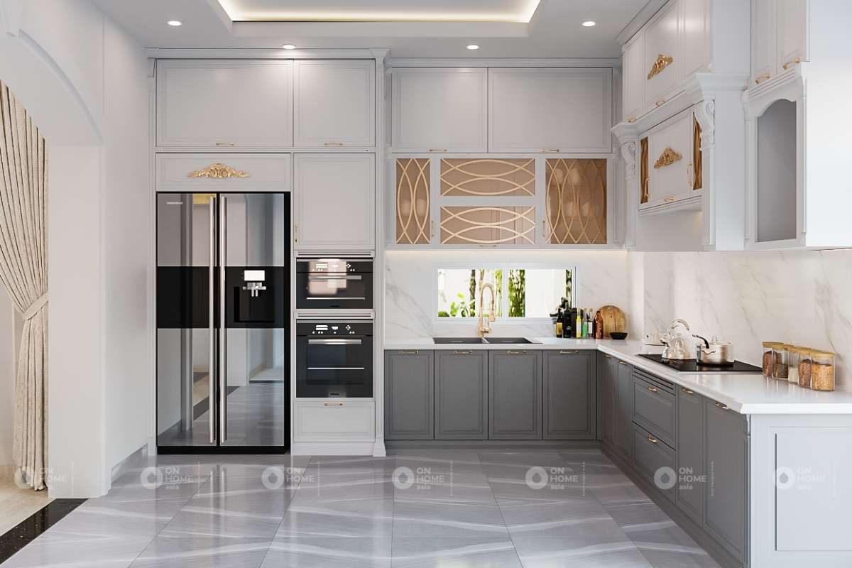 Nội thất nhà bếp đơn giản và thanh lịch trong từng chi tiết.