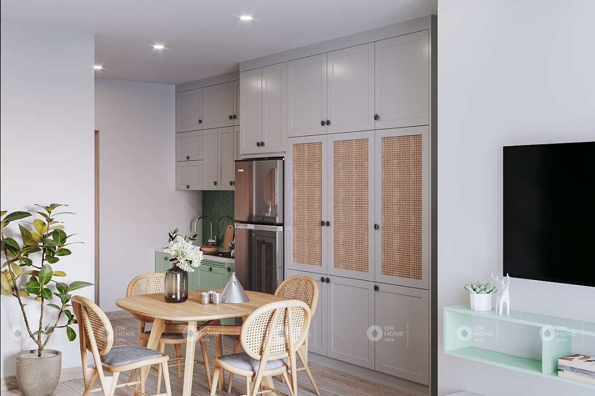 Tủ bếp chữ I được thiết kế hiện đại.