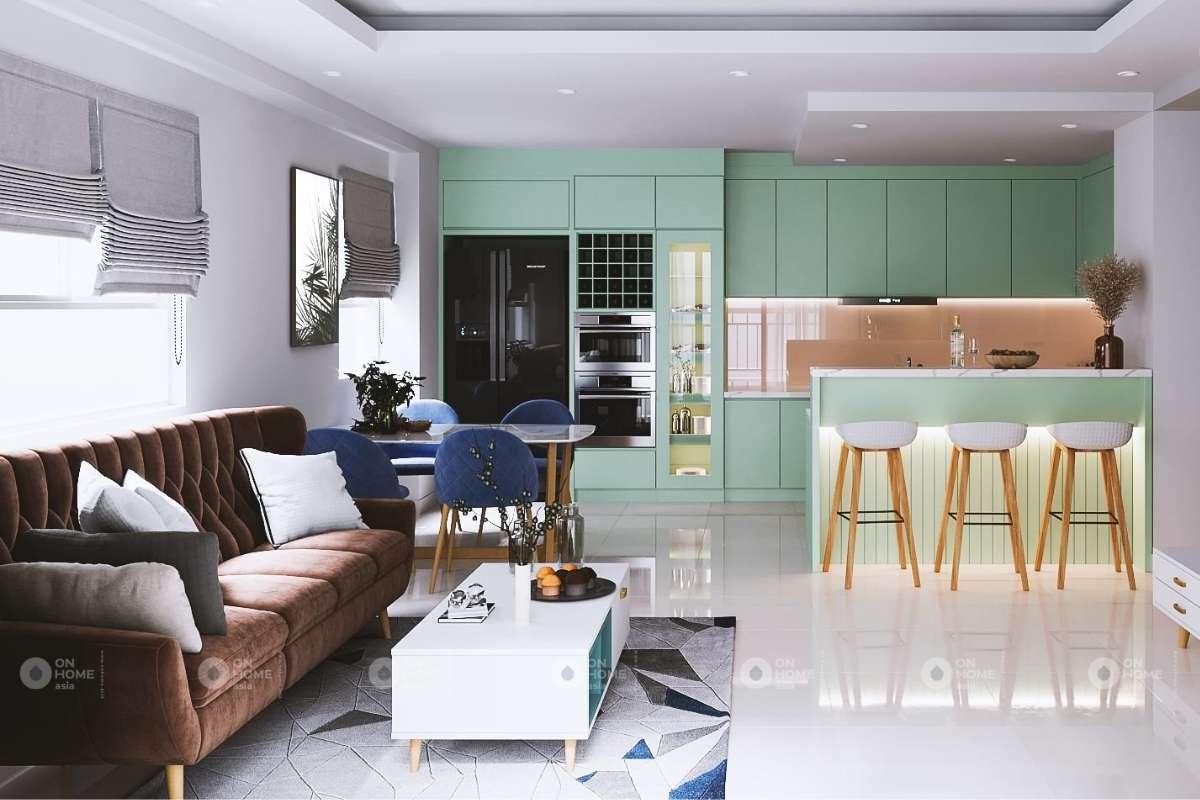 Nhà bếp đẹp với gam màu pastel mát mẻ