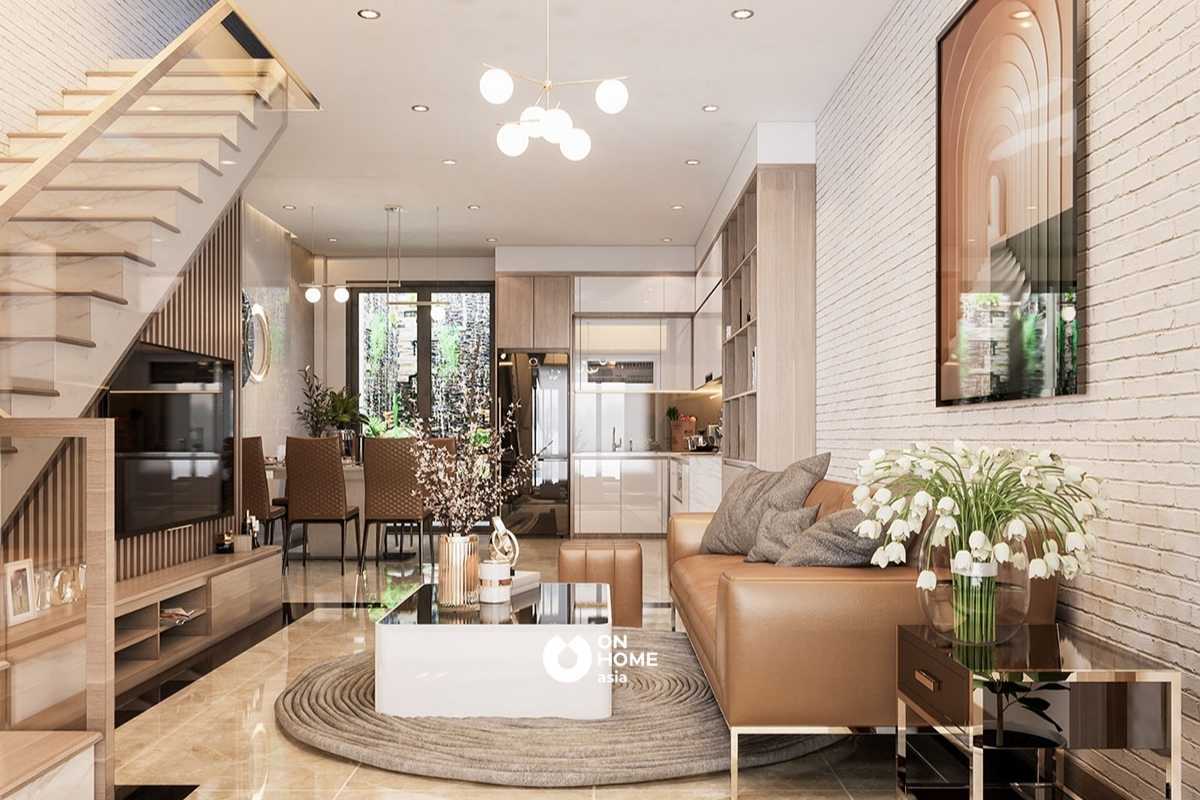 Phòng bếp với màu trắng và nâu thời thượng 