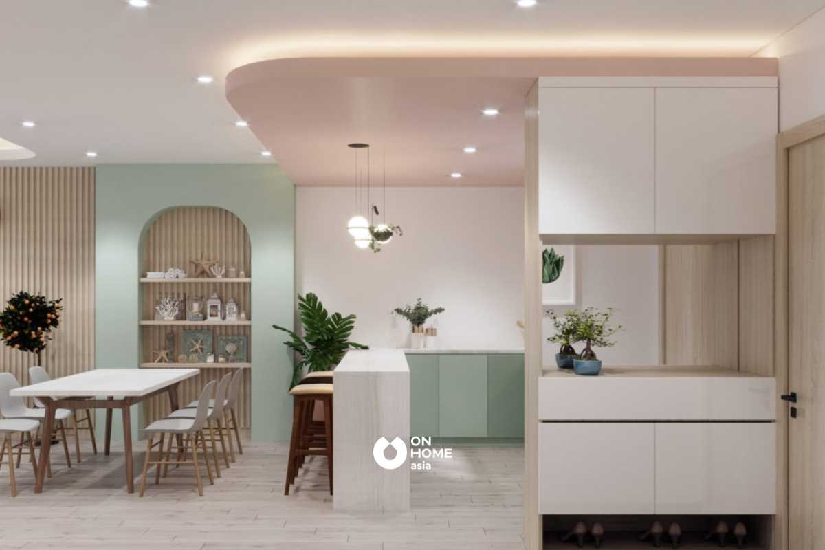 Nội thất phòng bếp đẹp với màu pastel 