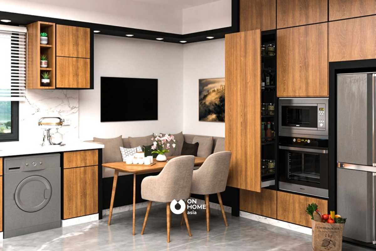 Chất liệu gỗ mang đến một nhà bếp đẹp và ấm áp.