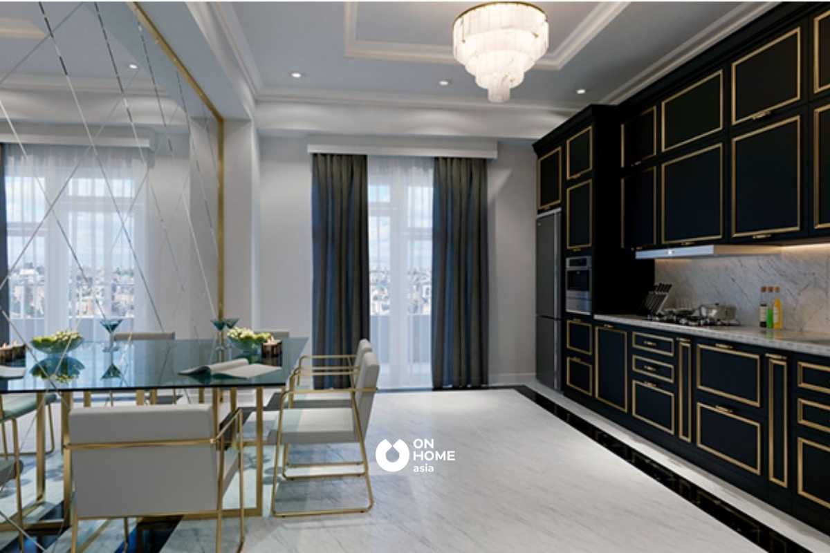 Những chi tiết mạ vàng tôn len nét đẹp sang trọng của phòng bếp&nbsp;