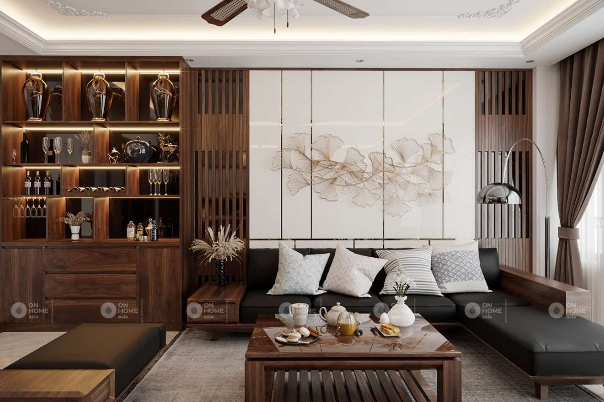 Thiết kế phòng khách gỗ đẹp và sang chảnh