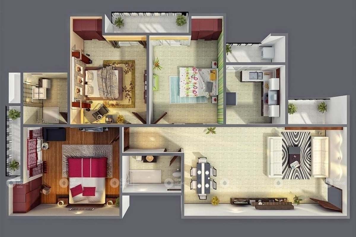 Ngăn chia căn hộ 90m2 dành cho gia đình có 3 thế hệ 