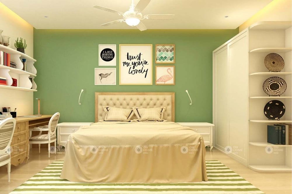 Thiết kế phòng ngủ với màu xanh lá sinh động