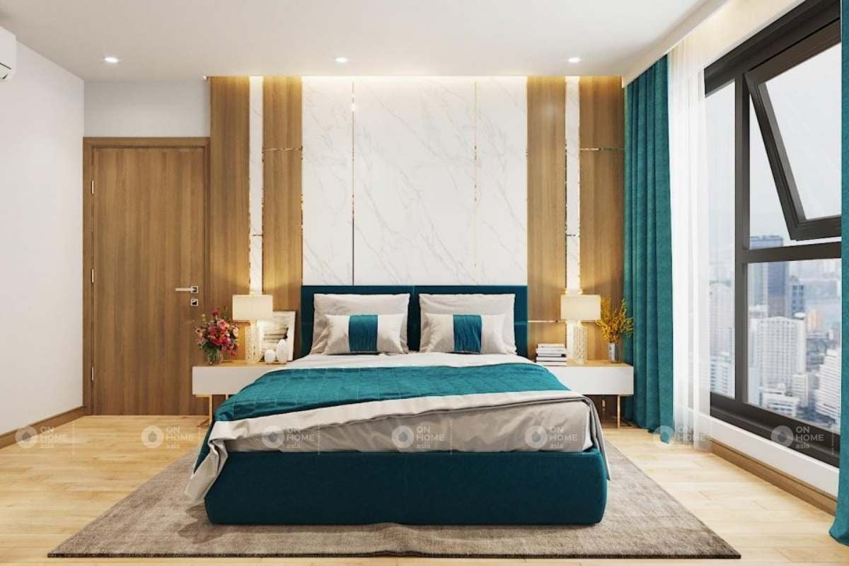 Không gian phòng ngủ với màu xanh đẹp mắt
