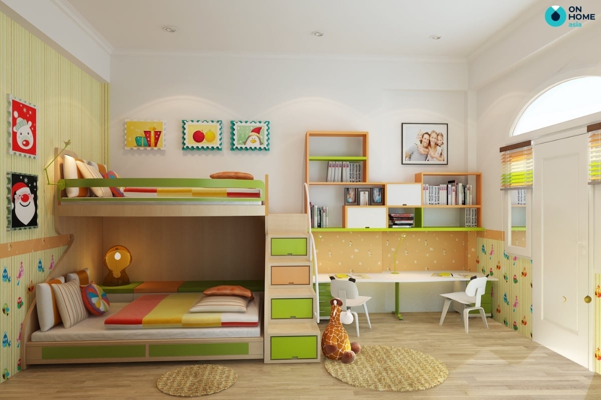 Nội thất giường tầng dành cho 2 bé trai