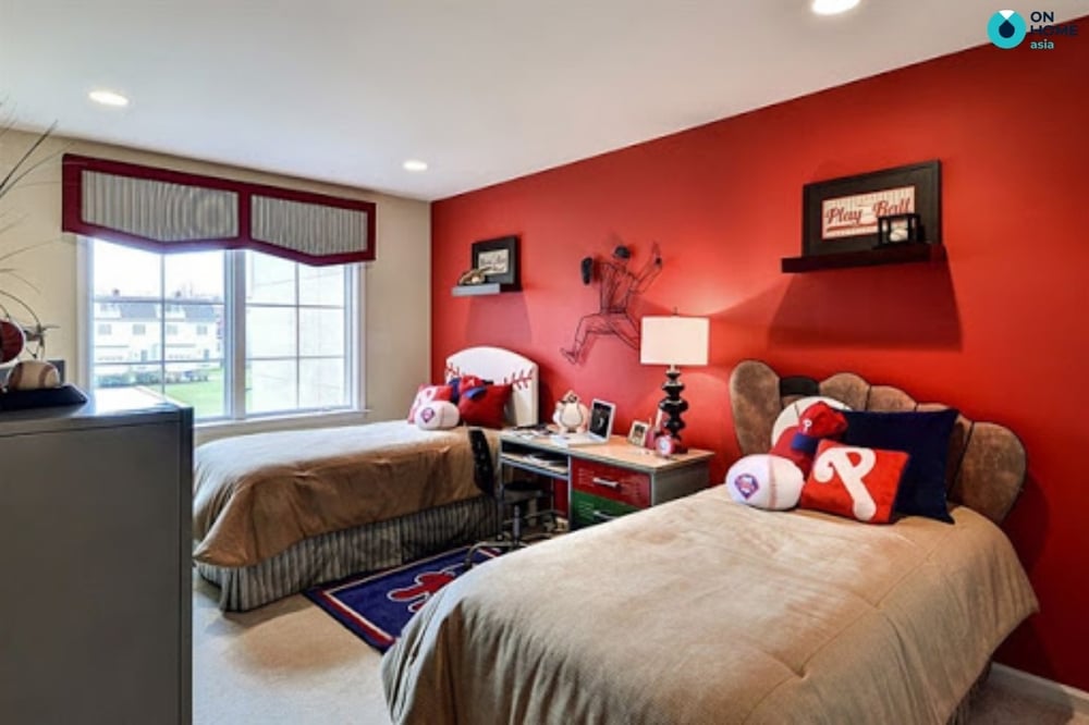 Sắc đỏ trong thiết kế nội thất phòng ngủ bé trai