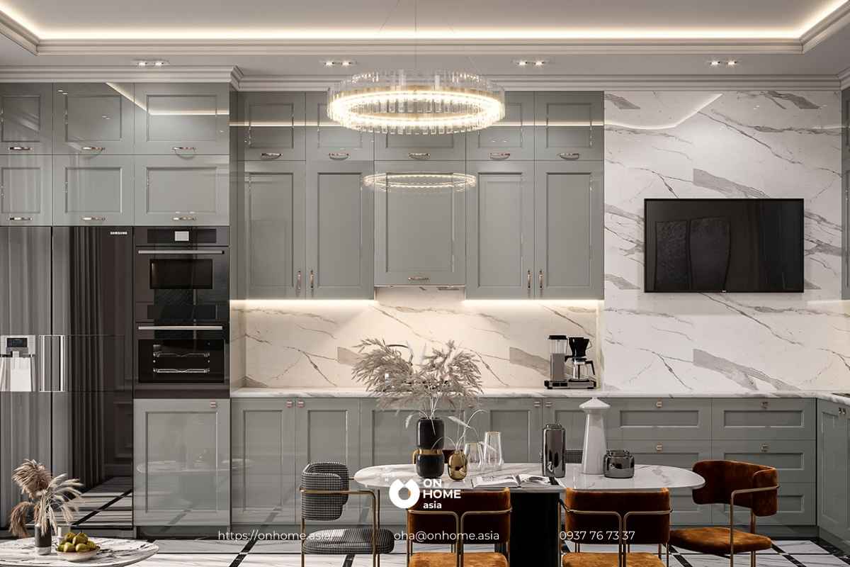 Thiết kế phòng bếp với màu xám ghi đẹp