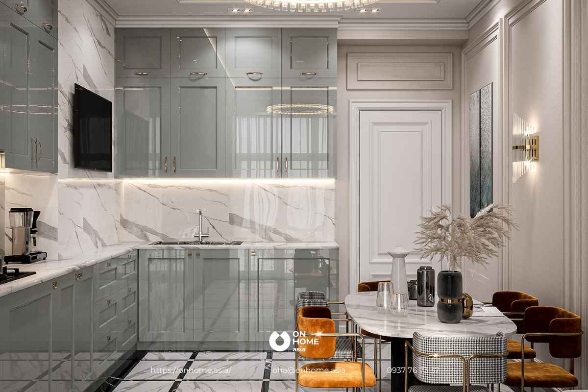 Tủ bếp màu xám ghi hiện đại