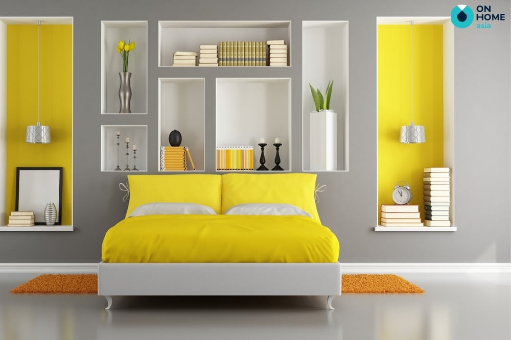 phòng ngủ màu vàng với điểm nhấn thu hút