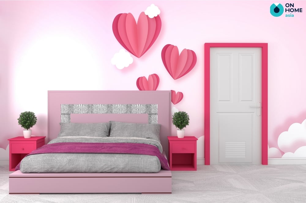 phòng ngủ với điểm nhấn màu hồng 