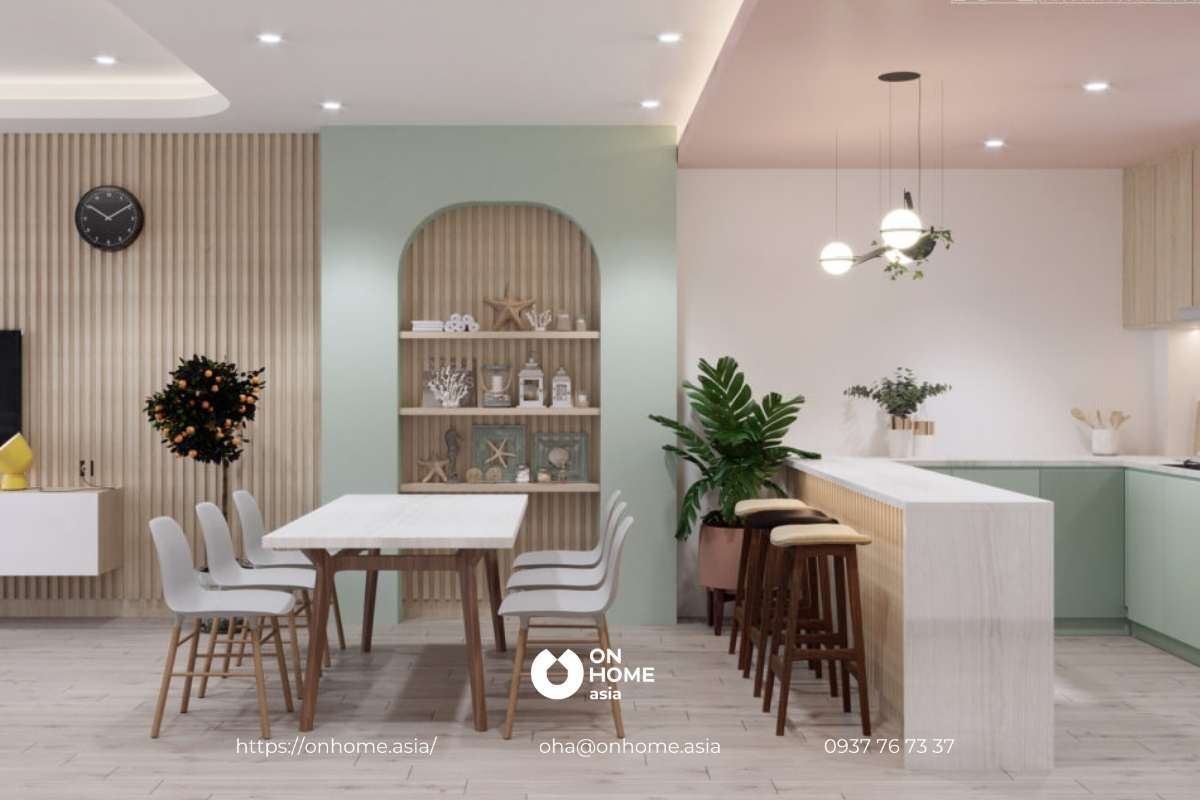 Thiết kế nhà bếp gam màu pastel