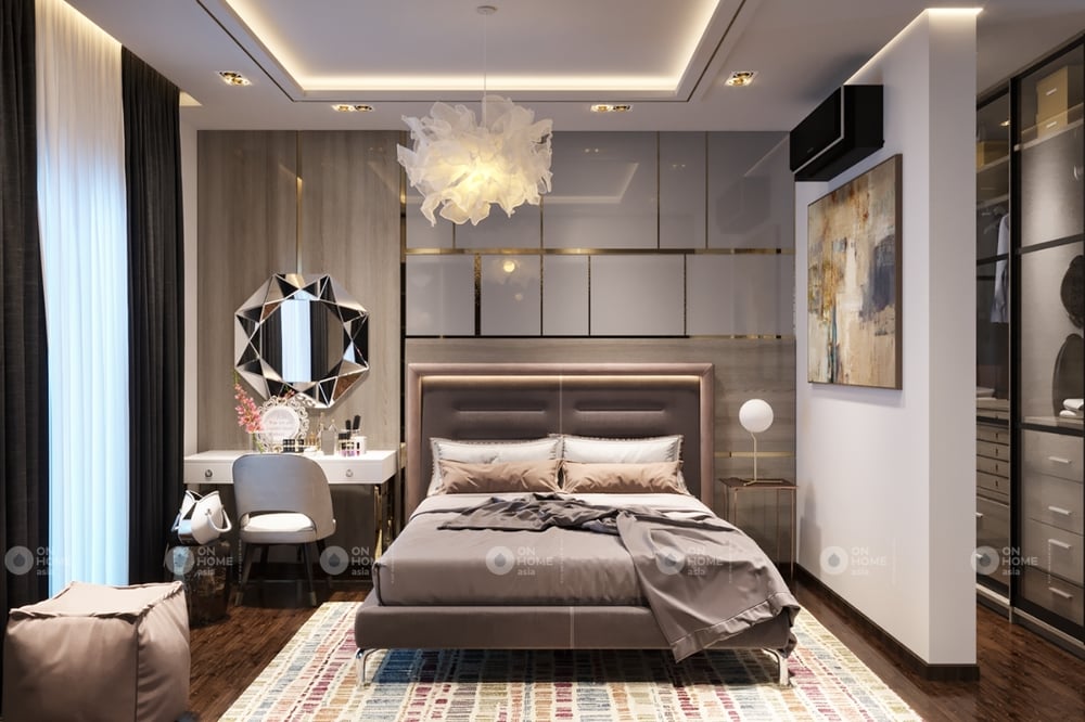 Phòng ngủ master được thiết kế sang trọng và tiện nghi