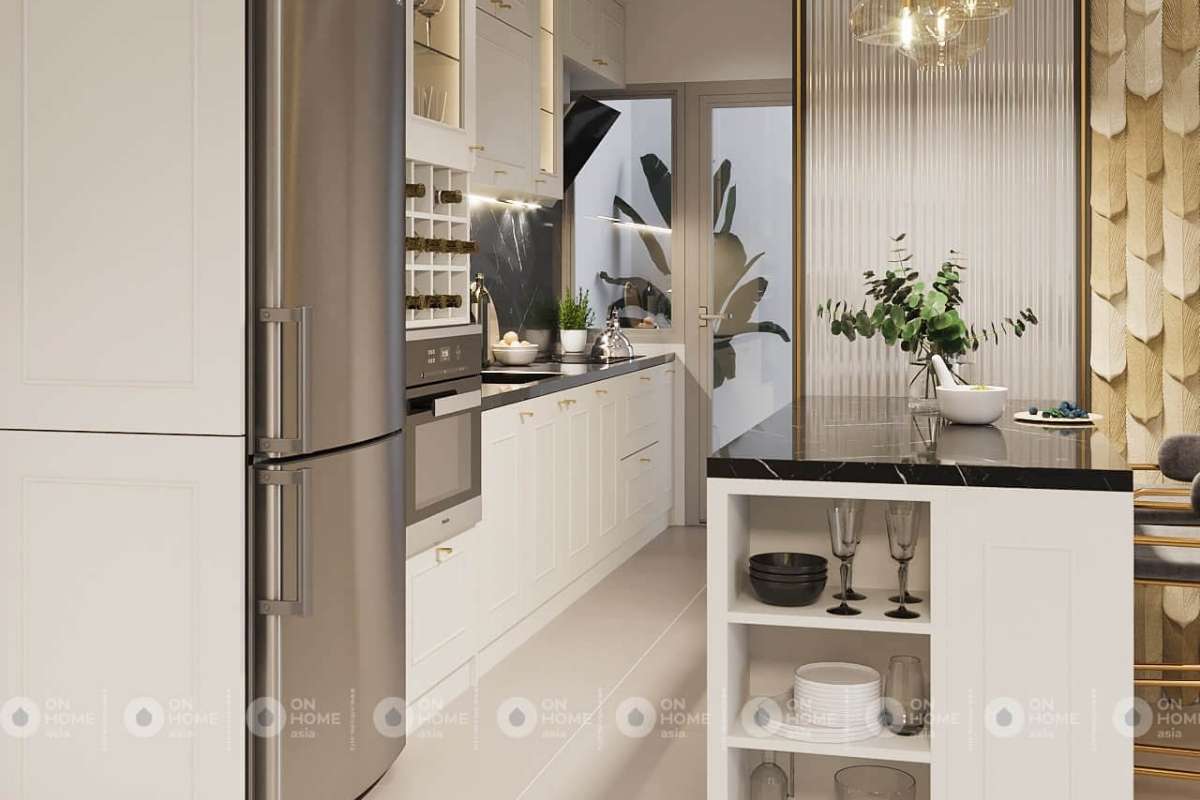 Chất liệu ánh kim tôn lên các đường nét sang trọng của không gian