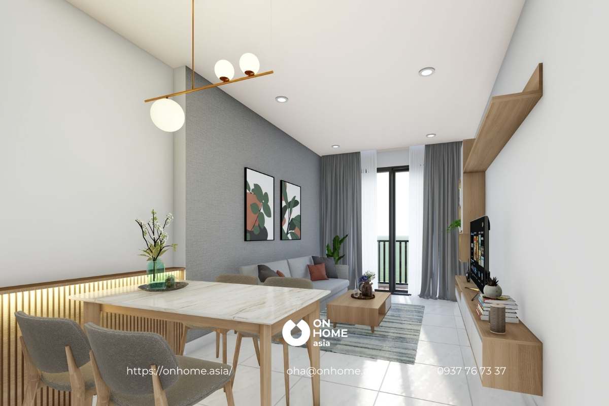 Phòng khách căn hộ C Sky View hiện đại, đơn giản