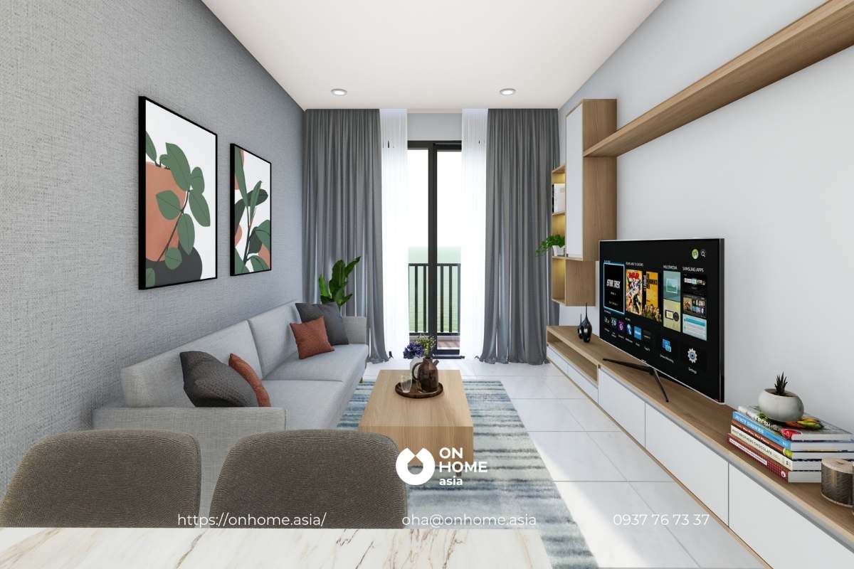 Phòng khách căn hộ C Sky View đơn giản mà đẹp