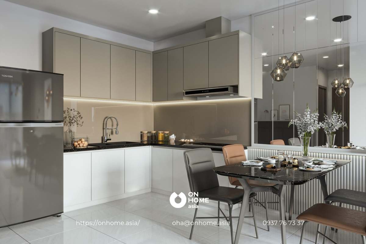 Thiết kế bếp liền kề phòng khách tạo ra không gian mở