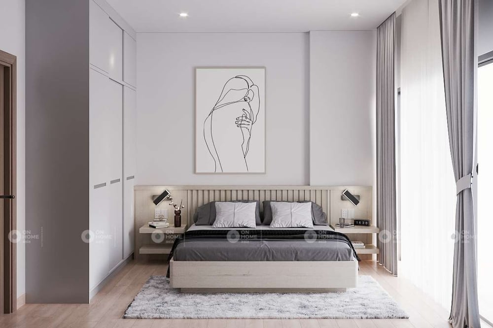 Thiết kế nội thất phòng ngủ master căn hộ chung cư Eco Xuân Lái Thiêu 2 phòng ngủ