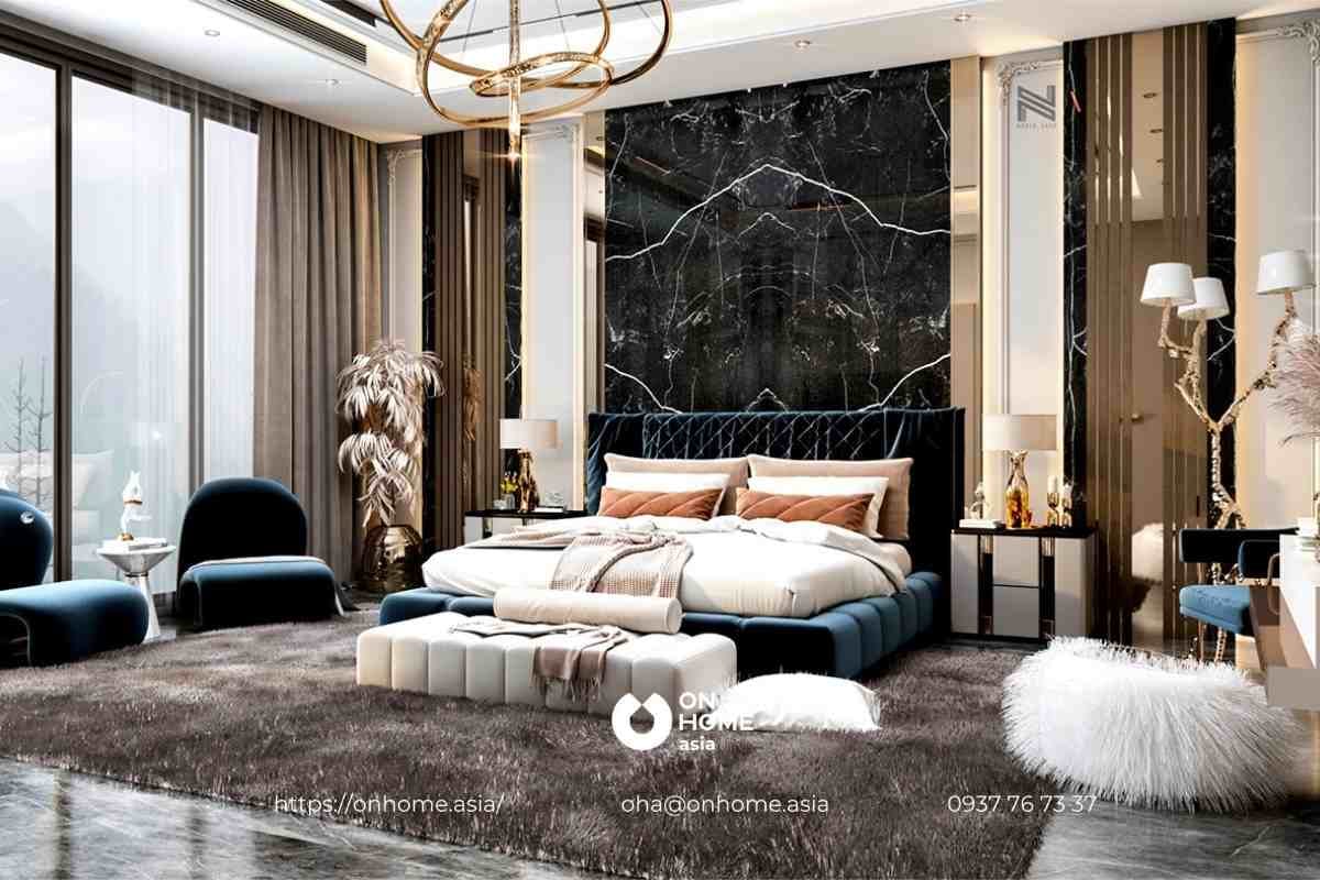 Mẫu thiết kế Phòng ngủ biệt thự phong cách Luxury cao cấp với đá cẩm thạch