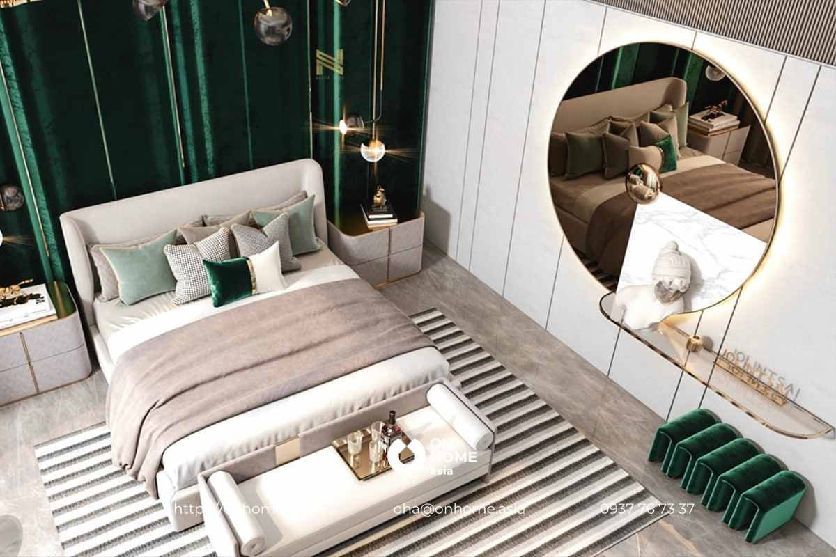 Mẫu phòng ngủ biệt thự độc thân Luxury với sắc xanh thanh lịch, thần thái.