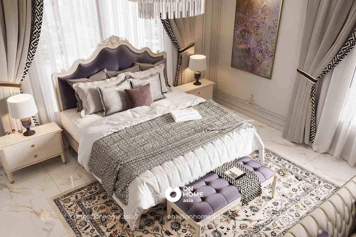 THIẾT KẾ NỘI THẤT PHÒNG NGỦ TÂN CỔ ĐIỂN TẠI BIỆT THỰ VINHOMES THE HARMONY