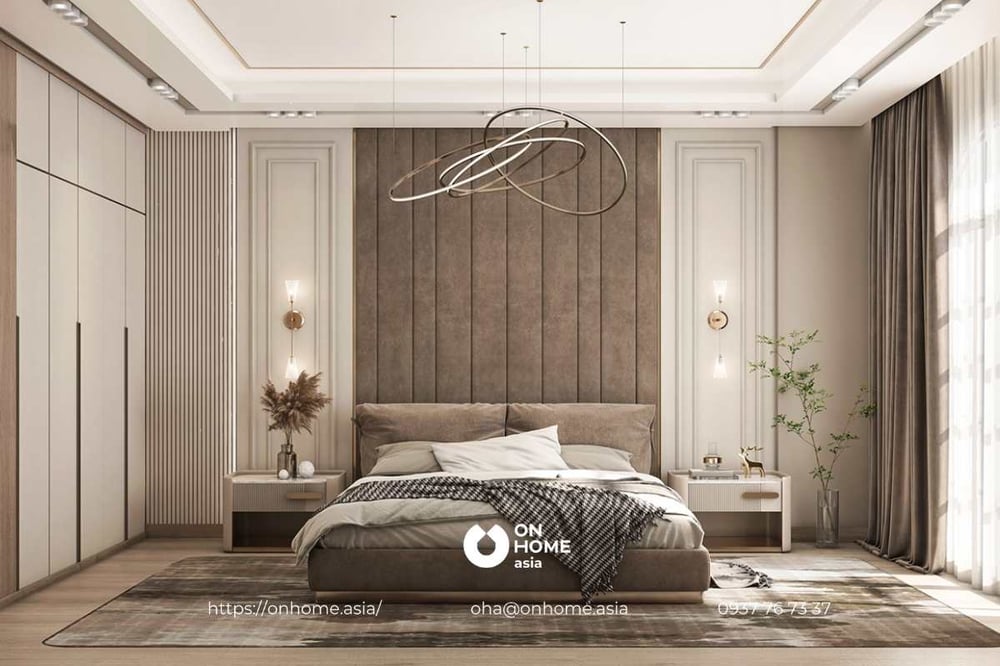 Mẫu thiết kế Phòng ngủ biệt thự phong cách Luxury sang trọng với tông nâu trầm tính