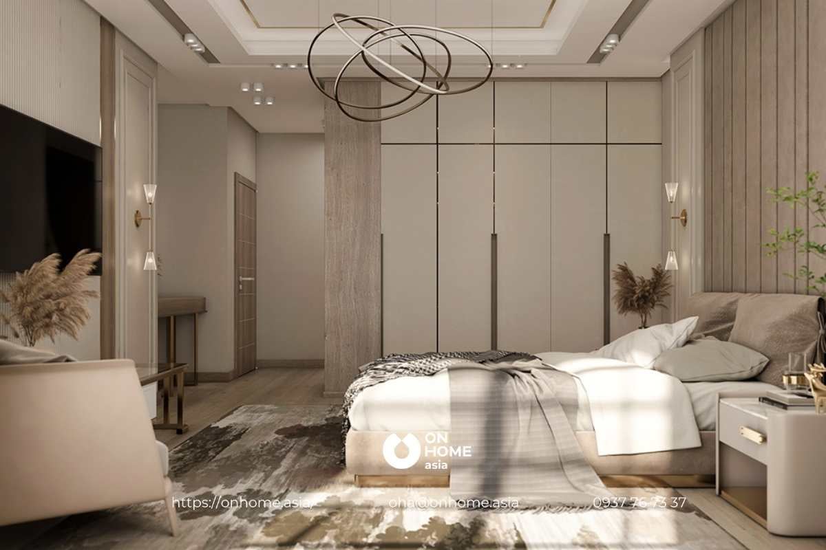 Mẫu thiết kế Phòng ngủ biệt thự phong cách Luxury sang trọng với tông nâu trầm tính