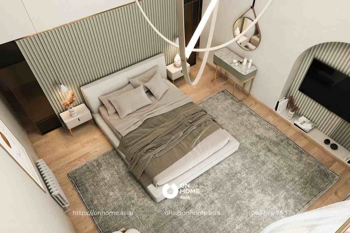 Mẫu thiết kế Phòng ngủ biệt thự phong cách Luxury sang trọng với cặp màu chủ đạo xanh trắng.