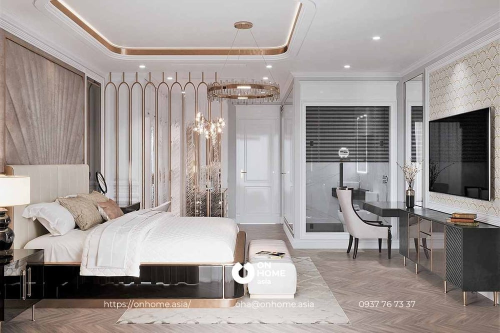 Mẫu phòng ngủ biệt thự dành cho vợ chồng trẻ phong cách Luxury cao cấp