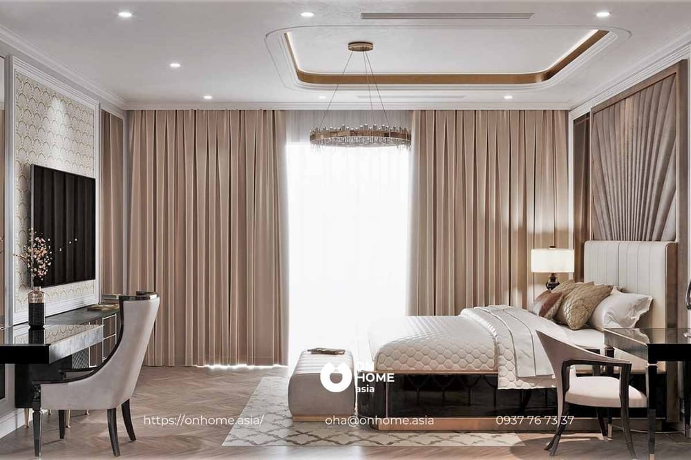 Mẫu phòng ngủ biệt thự dành cho vợ chồng trẻ phong cách Luxury cao cấp
