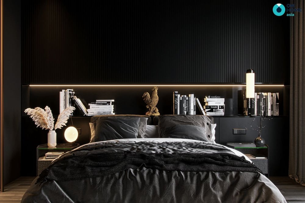 Phòng ngủ với gam màu đen tối tăm