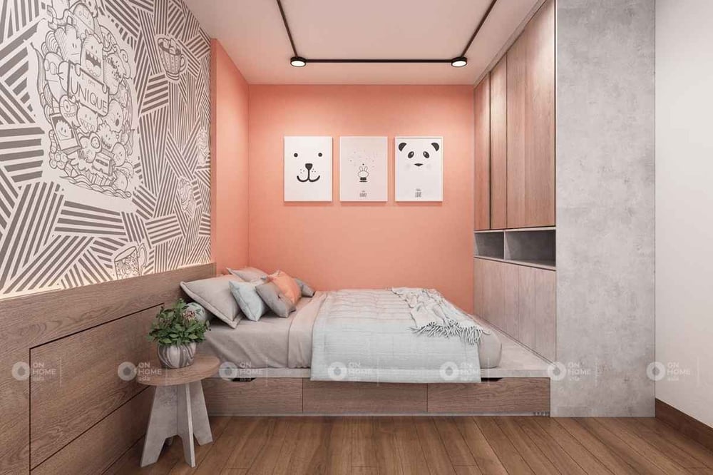 Phòng ngủ màu hồng cam