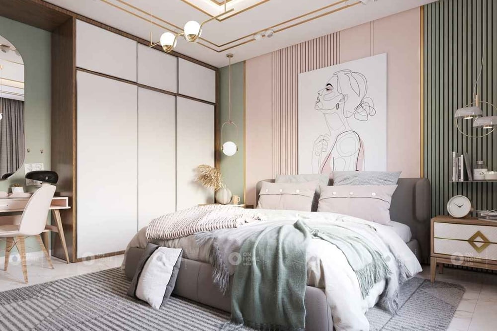 Phòng ngủ màu hồng sang trọng