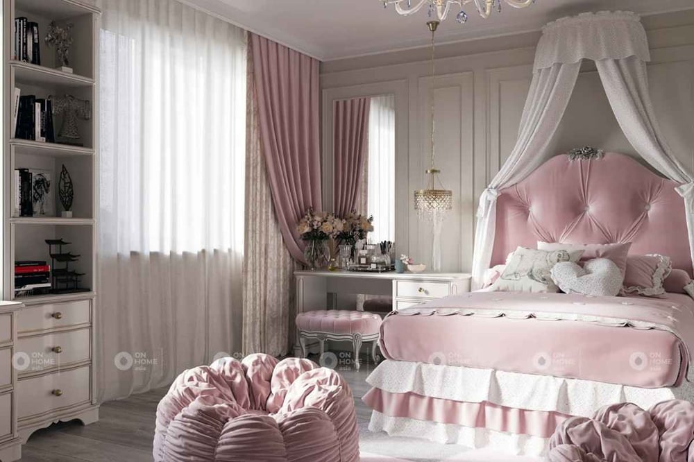 Phòng ngủ màu hồng tân cổ điển