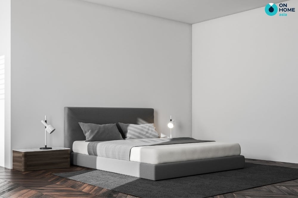 Phòng ngủ tối giản màu trắng xám