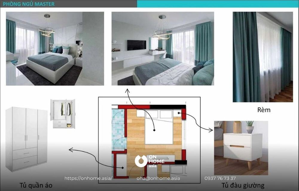 Bản thiết kế 2D, concept nội thất phòng ngủ master