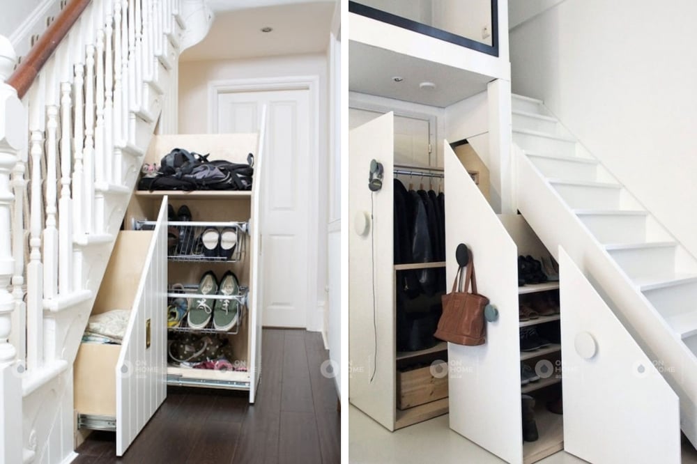 Tủ giày và tủ quần áo được thiết kế dưới chân cầu thang