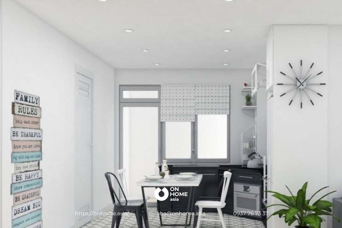 Màu trắng đen luôn làm cho bếp nhỏ trở nên sang trọng