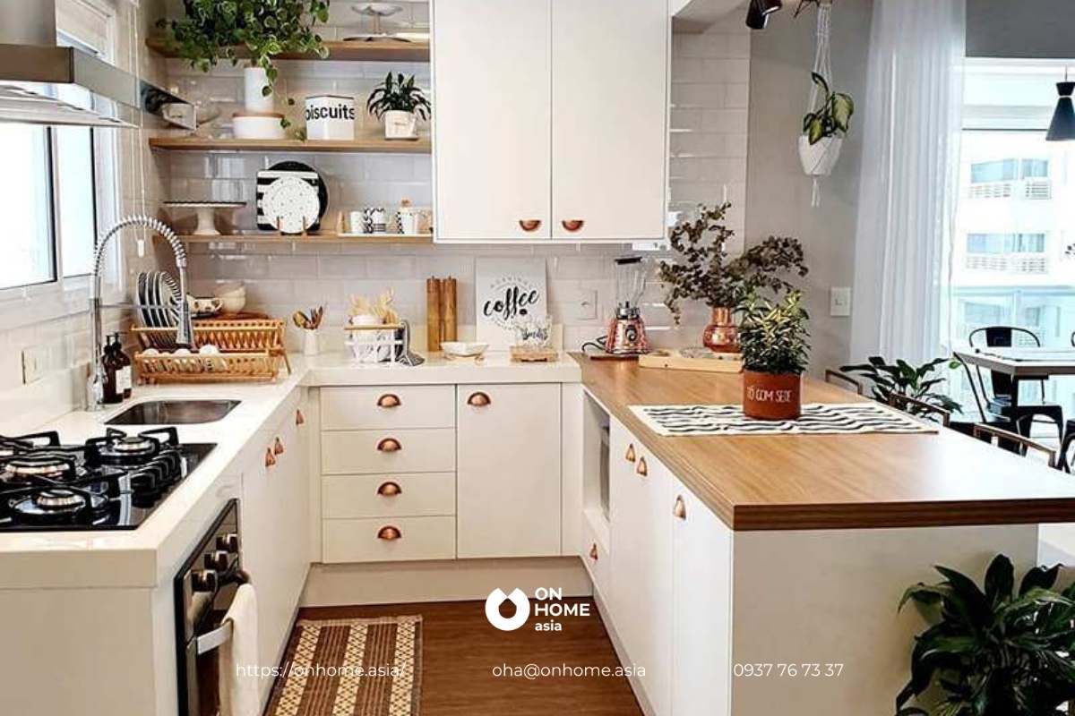 Thời thượng trong tiết kế nhà bếp nhỏ với tủ bếp hình chữ U