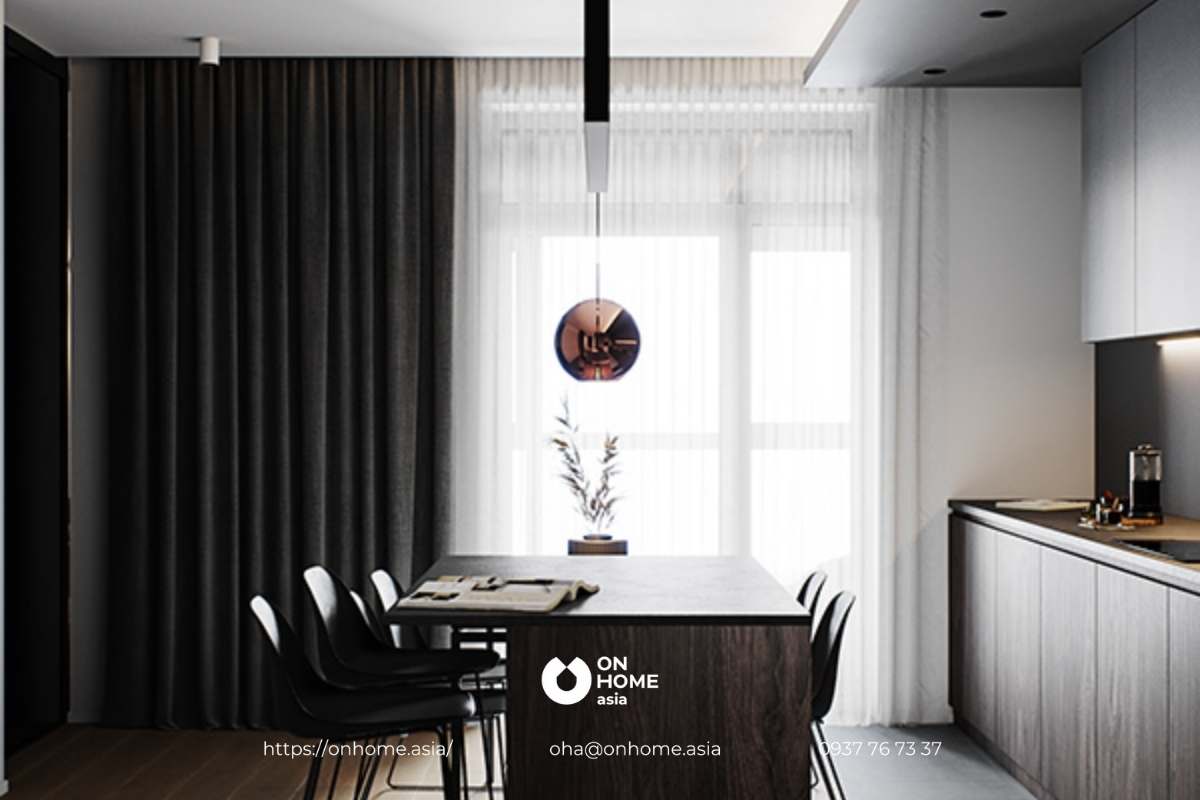 Diện tích hạn chế nhưng vẫn đảm bảo không gian thoáng đãng bằng cách bố trí nhà bếp hài hoà