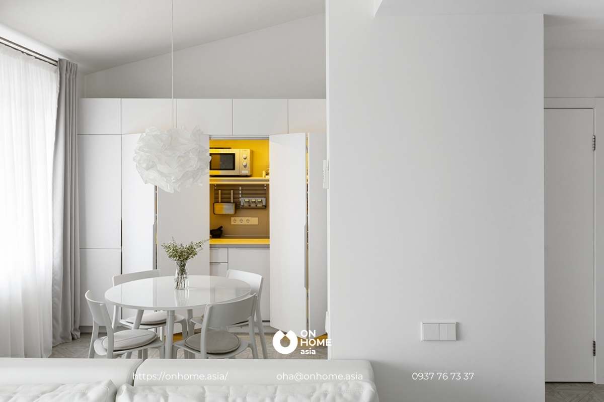 Nhà bếp nhỏ sử dụng tủ bếp thông minh