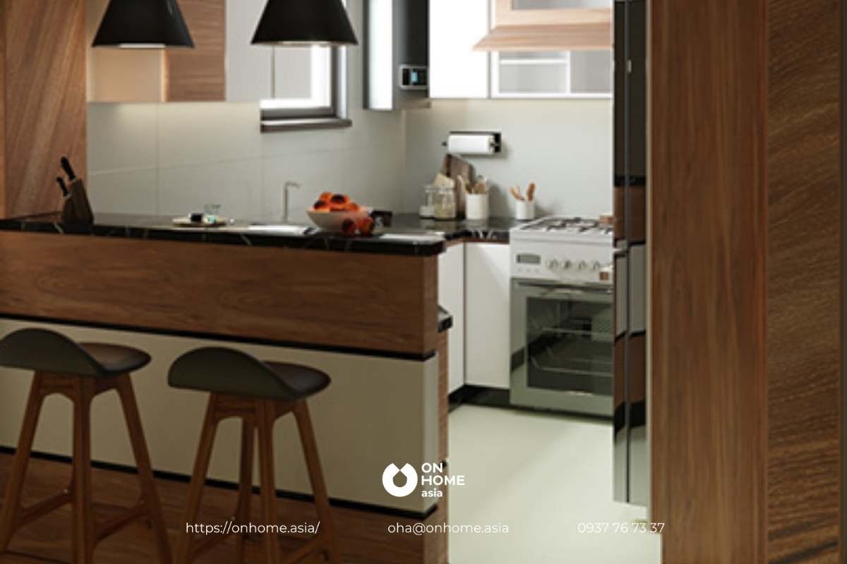 Đèn thả luôn tạo sự khác biệt cho bếp nhỏ&nbsp;