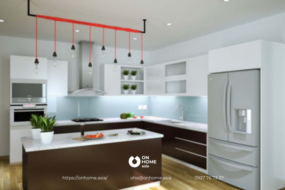 Thiết kế bếp nhỏ đẹp bằng gam màu sáng