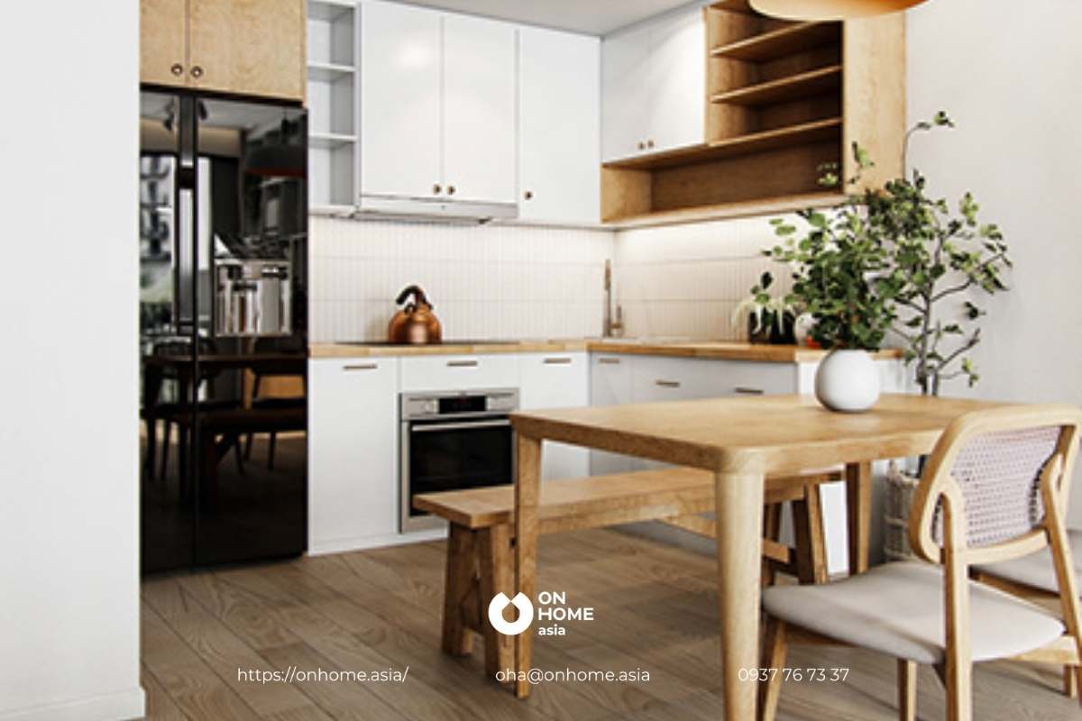 Thiết kế bếp nhỏ đẹp bằng gam màu sáng