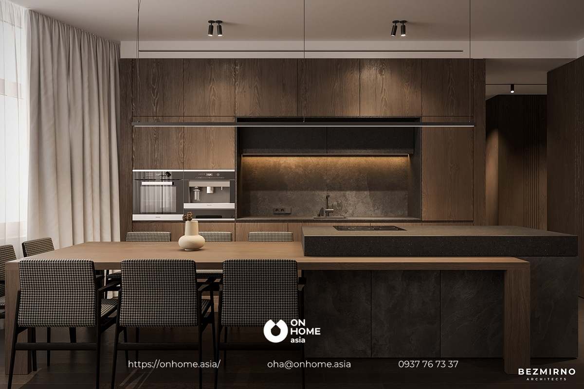 Mẫu thiết kết bếp nhỏ đẹp bằng gam màu tối mới lạ