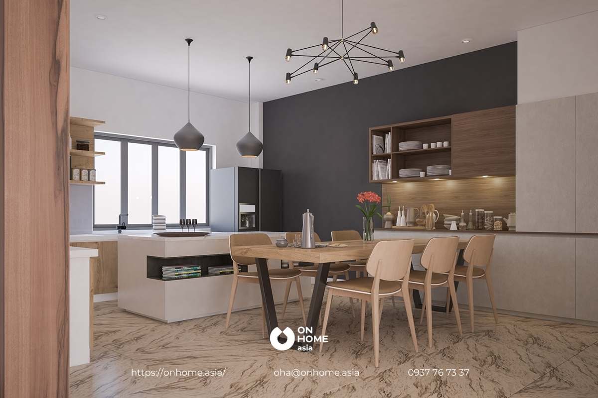 Mẫu thiết kế bếp nhỏ đẹp bằng gam màu sáng sang trọng